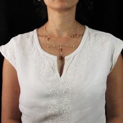 New 14.70 Carat Citrine Cultured Pearl 18 Karat Gold Drapery Chain Necklace