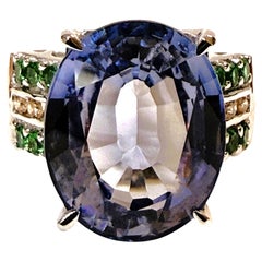 New 14.70 Carat Cornflower Blue Sapphire & Diamond Cut Tsavorite Sterling Ring