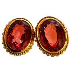New 14.70 Ct Sunset Red Sapphire Diamond Cut Crown Setting Sterling Earrings