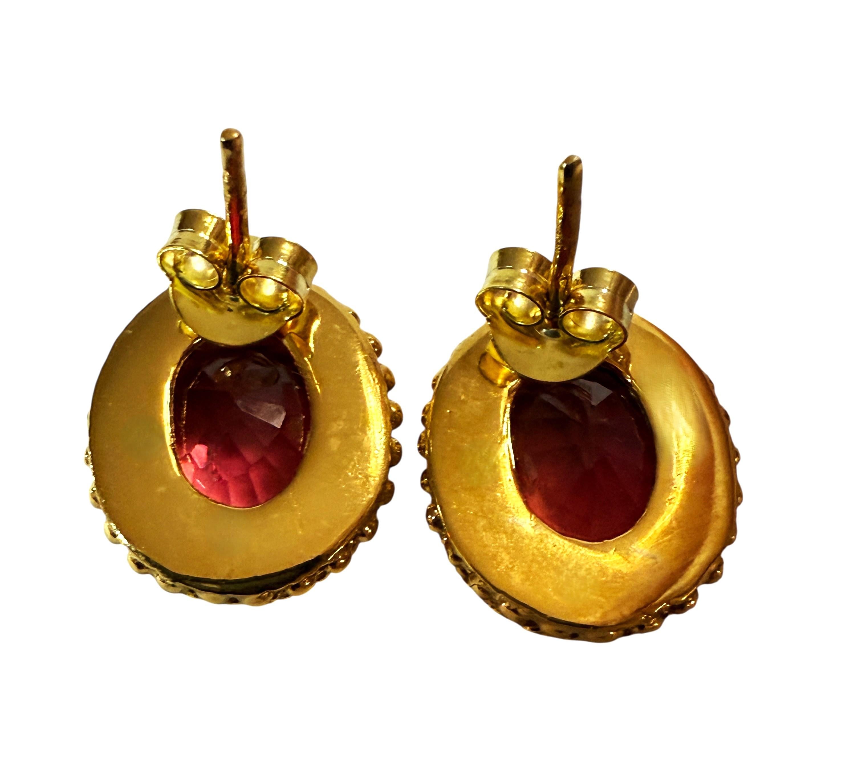 Nuevo 14.70 Ct Zafiro Rojo Puesta de Sol Corte Diamante Engastado Corona Pendientes de Esterlina Art Decó