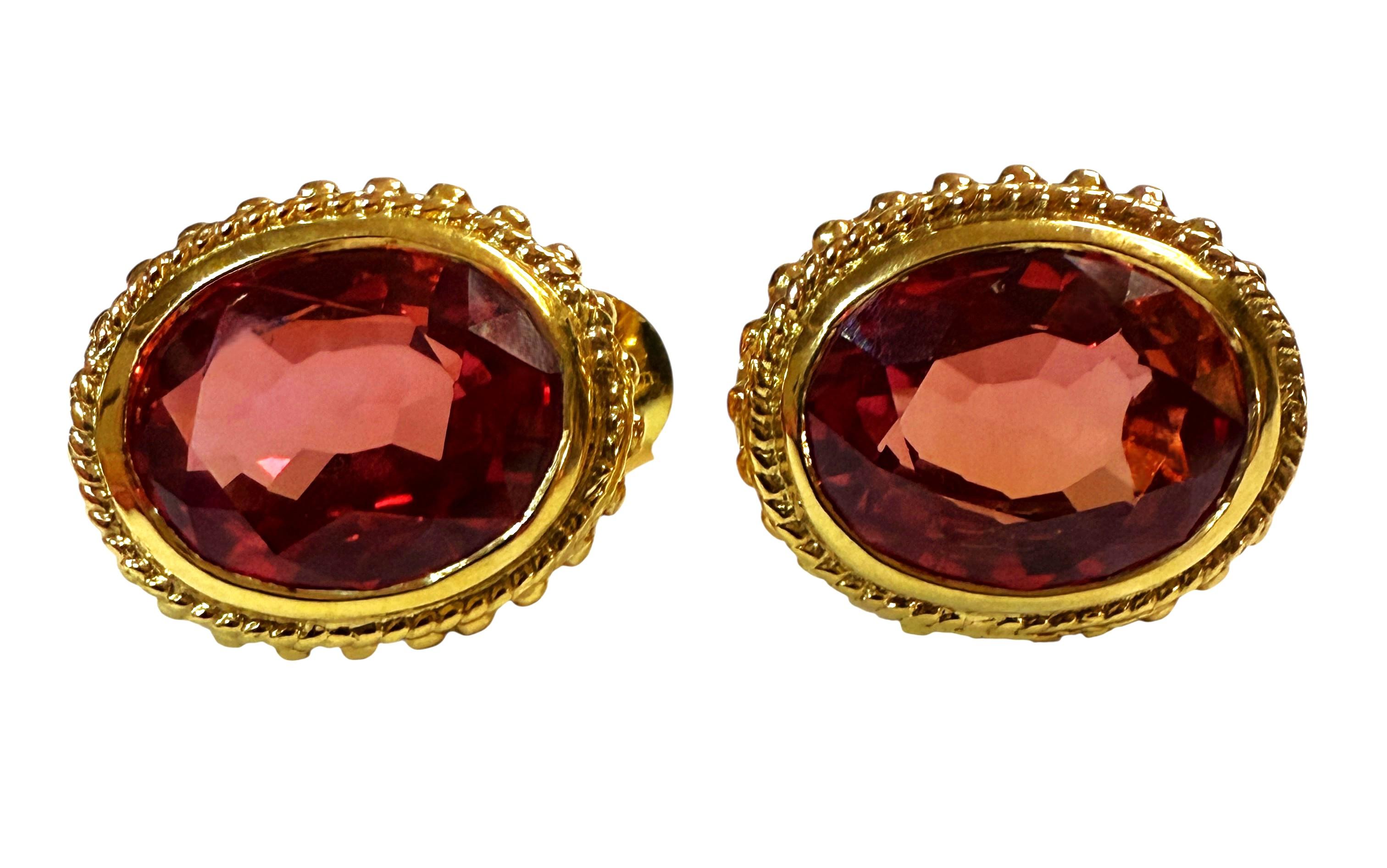 Nuevo 14.70 Ct Zafiro Rojo Puesta de Sol Corte Diamante Engastado Corona Pendientes de Esterlina Corte oval