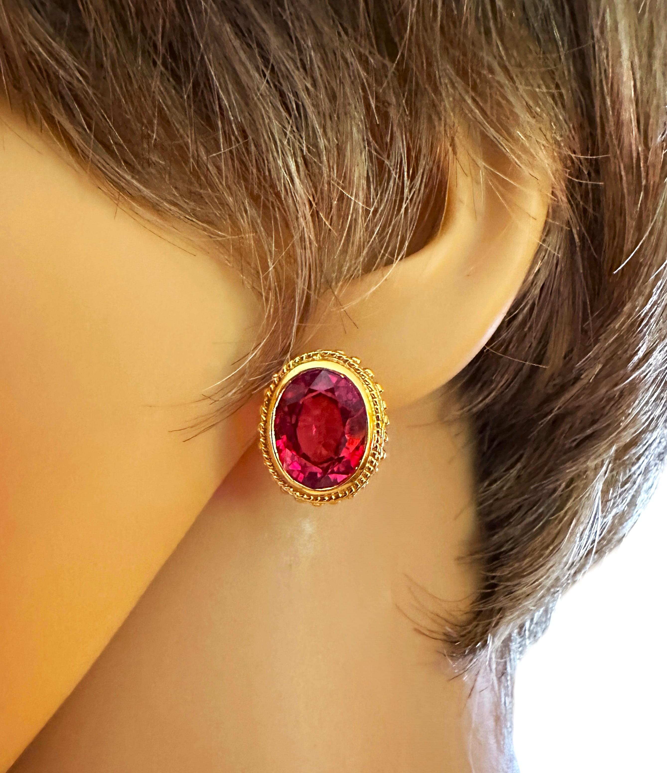 Nuevo 14.70 Ct Zafiro Rojo Puesta de Sol Corte Diamante Engastado Corona Pendientes de Esterlina 1