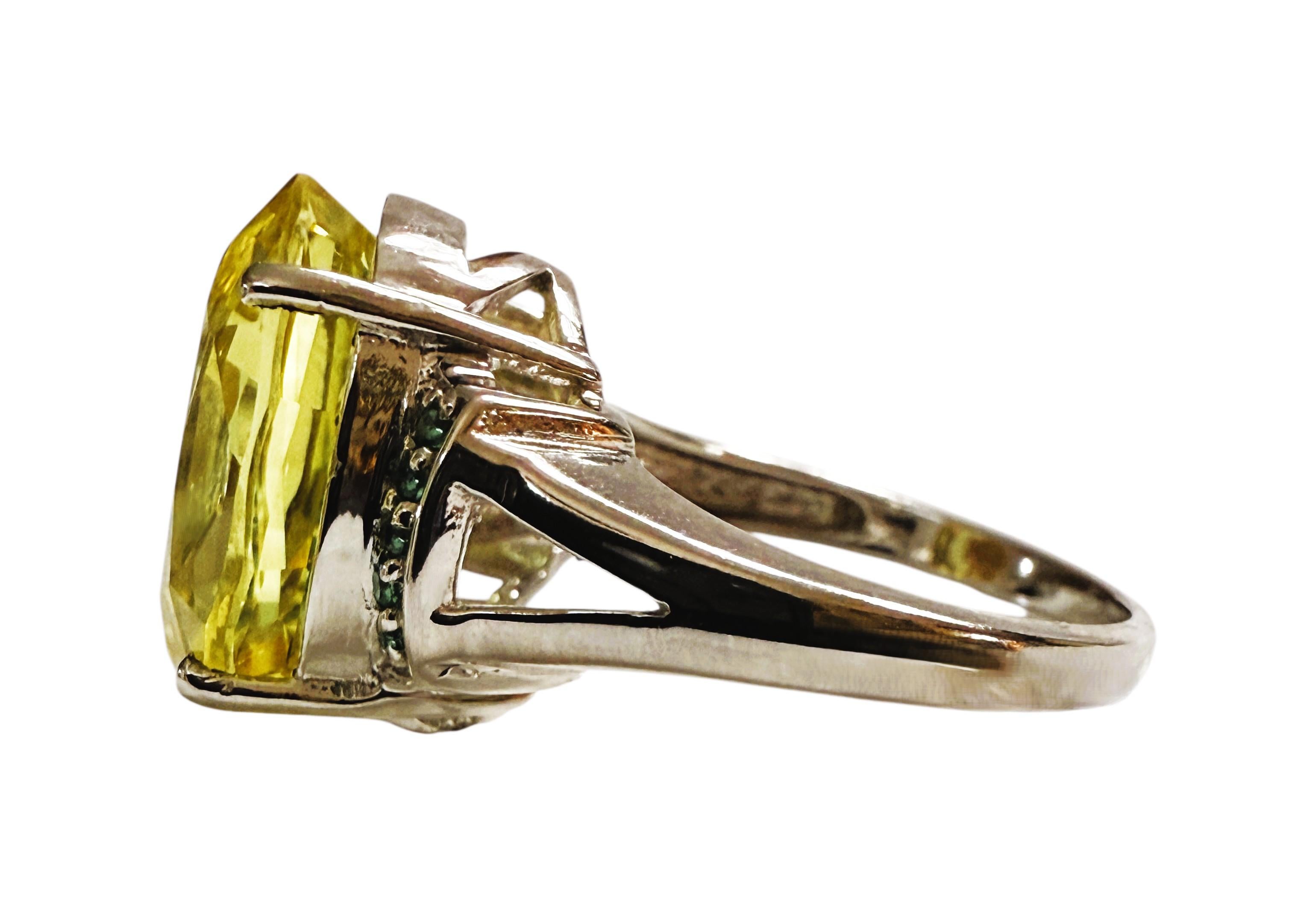 Neu 14,8 Karat Gelber Saphir & Diamantschliff Tsavorit Sterling Ring (Art déco) im Angebot