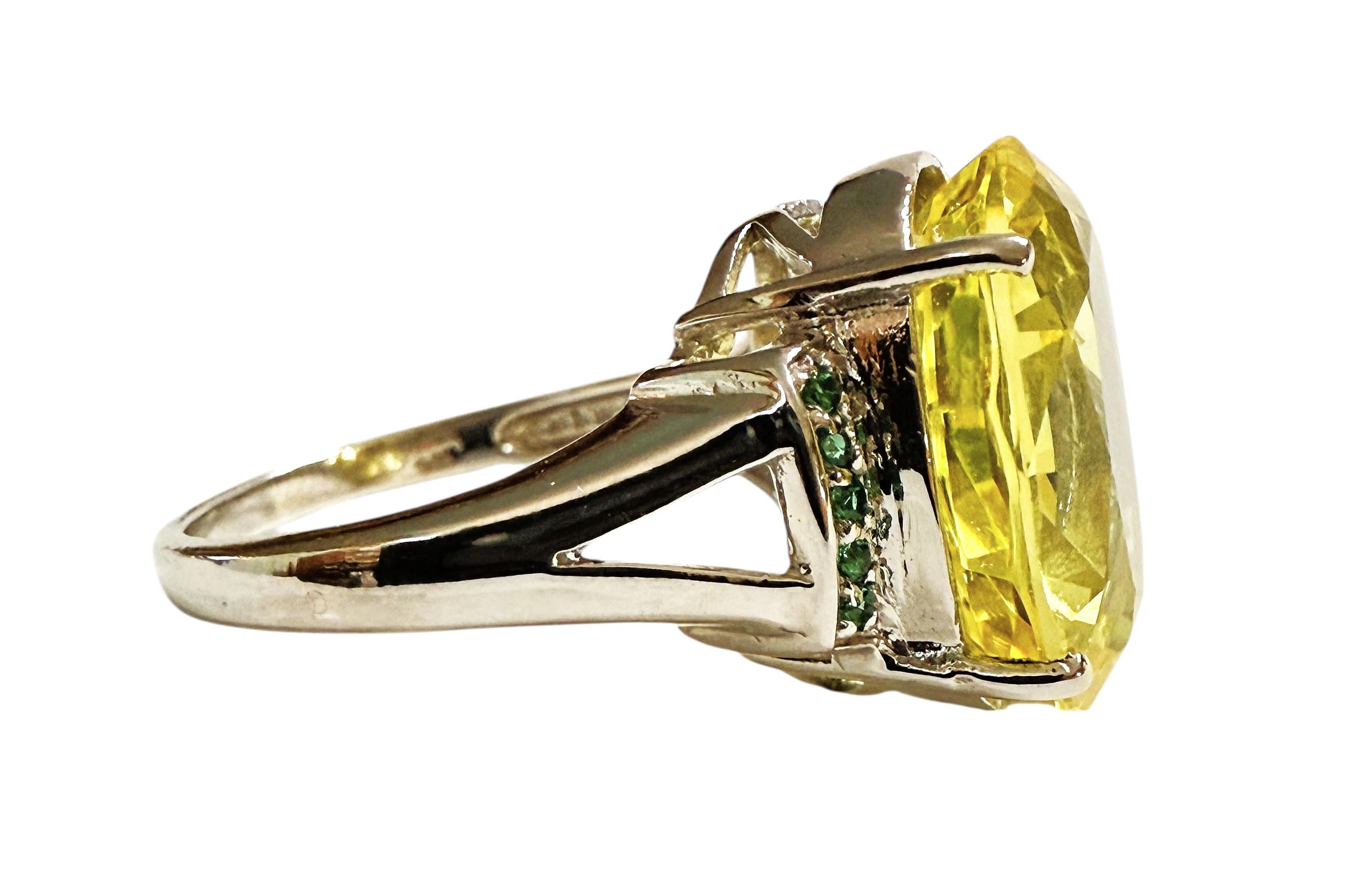 Neu 14,8 Karat Gelber Saphir & Diamantschliff Tsavorit Sterling Ring im Zustand „Hervorragend“ im Angebot in Eagan, MN