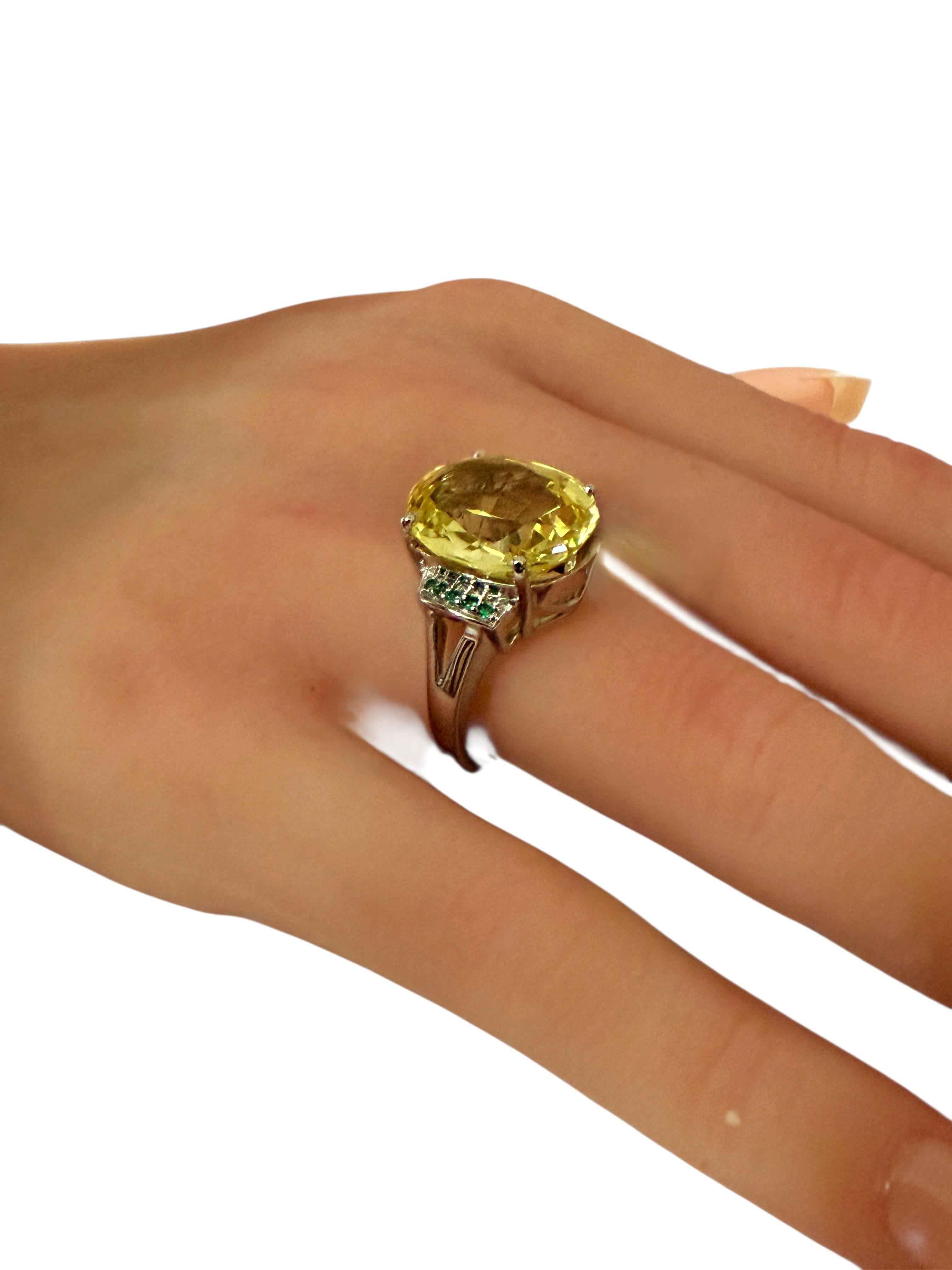 Neu 14,8 Karat Gelber Saphir & Diamantschliff Tsavorit Sterling Ring im Angebot 1