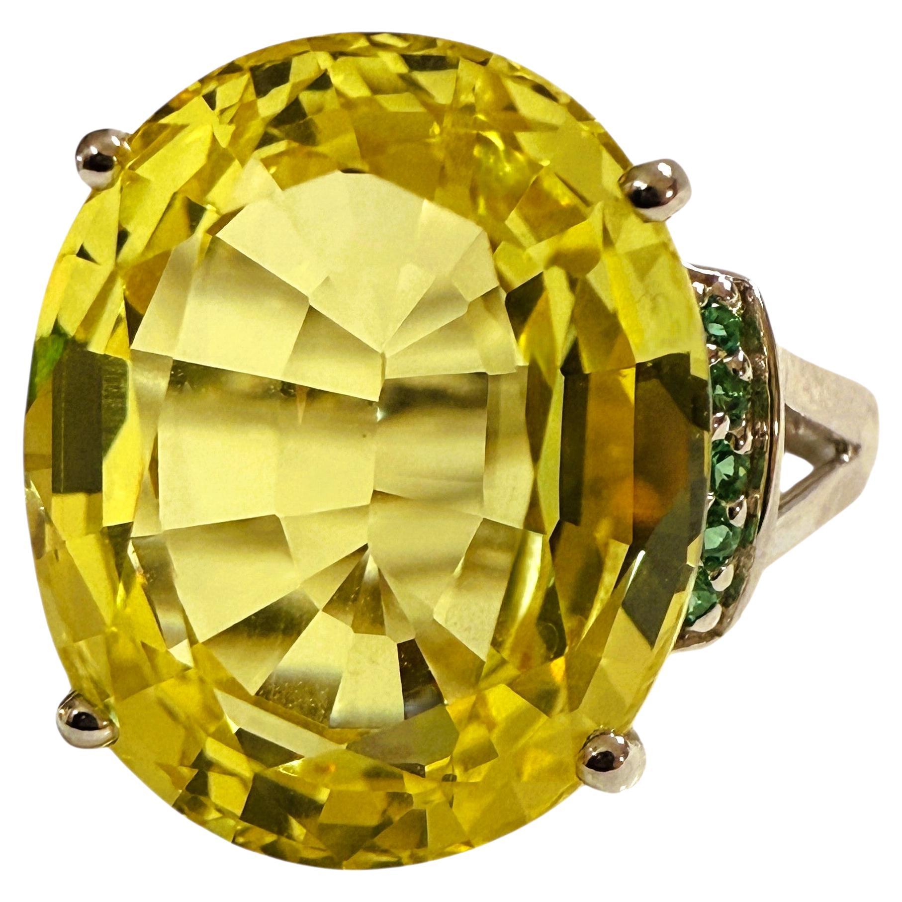 Neu 14,8 Karat Gelber Saphir & Diamantschliff Tsavorit Sterling Ring im Angebot