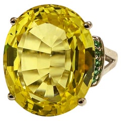 New 14.8 Carat Yellow Sapphire & Diamond Cut Tsavorite Sterling Ring