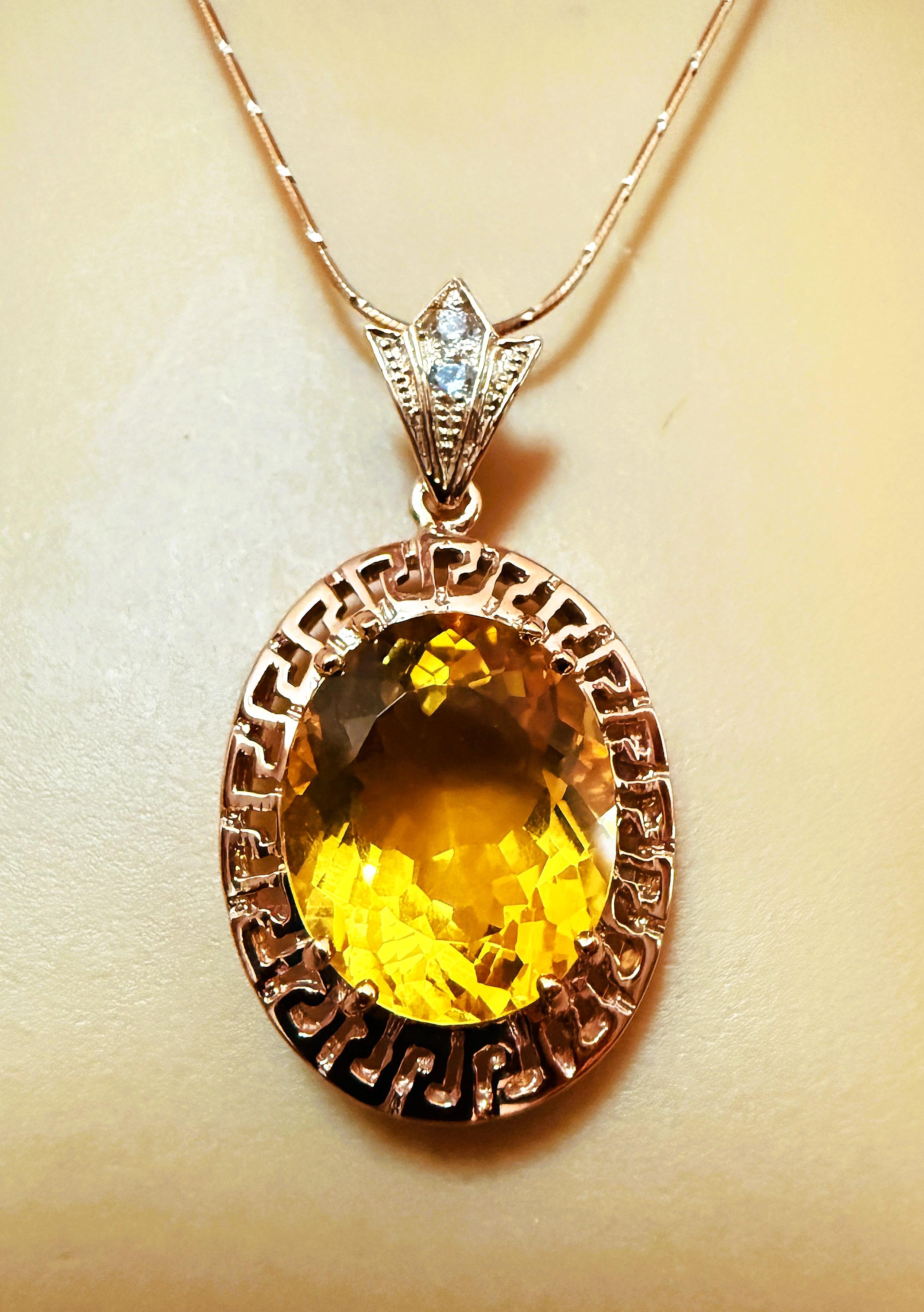 Nuevo 14,80 quilates citrino y zafiro corte diamante collar de oro rosa PL Sterling Art Decó en venta