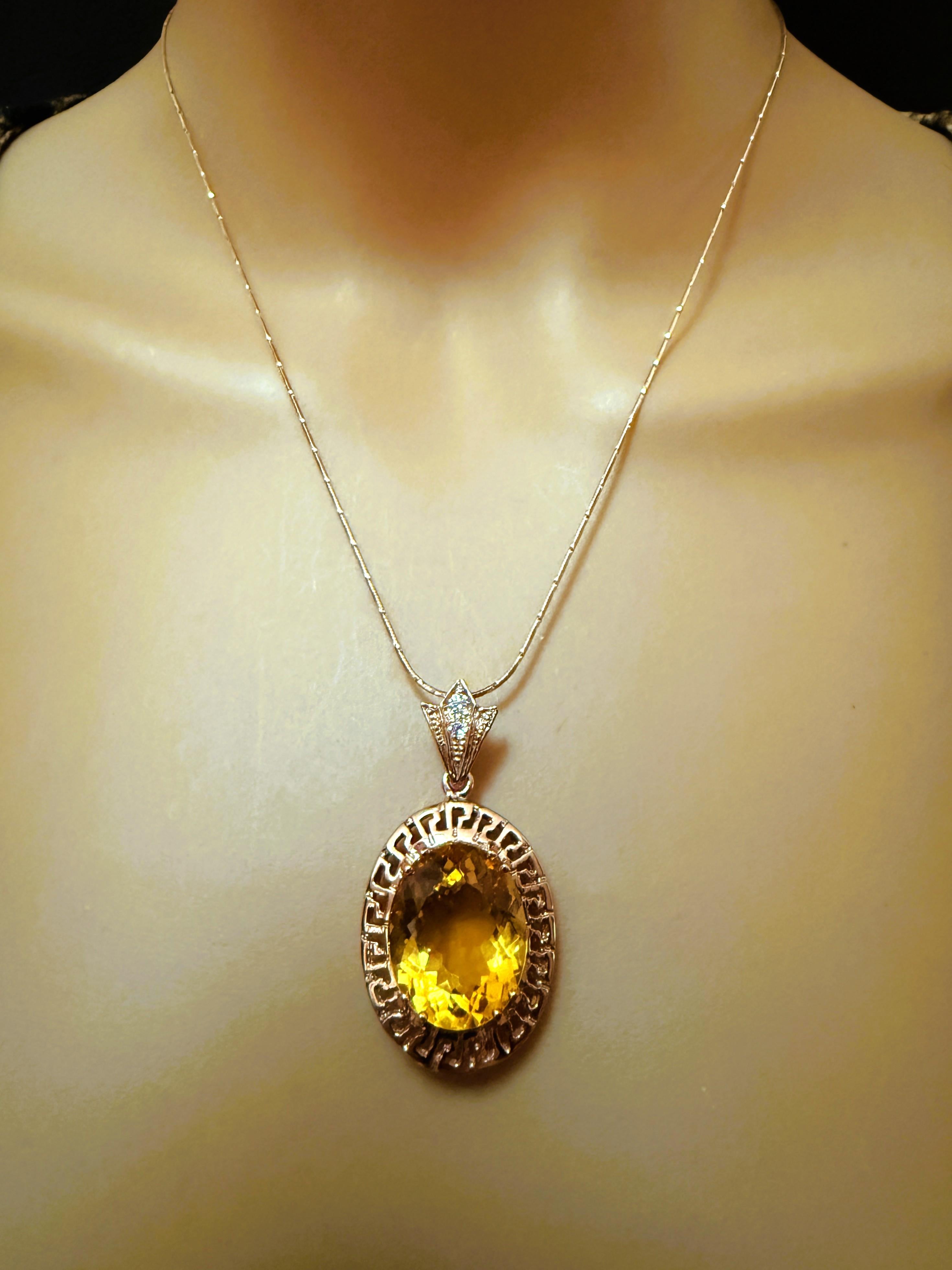 Nuevo 14,80 quilates citrino y zafiro corte diamante collar de oro rosa PL Sterling Corte oval en venta