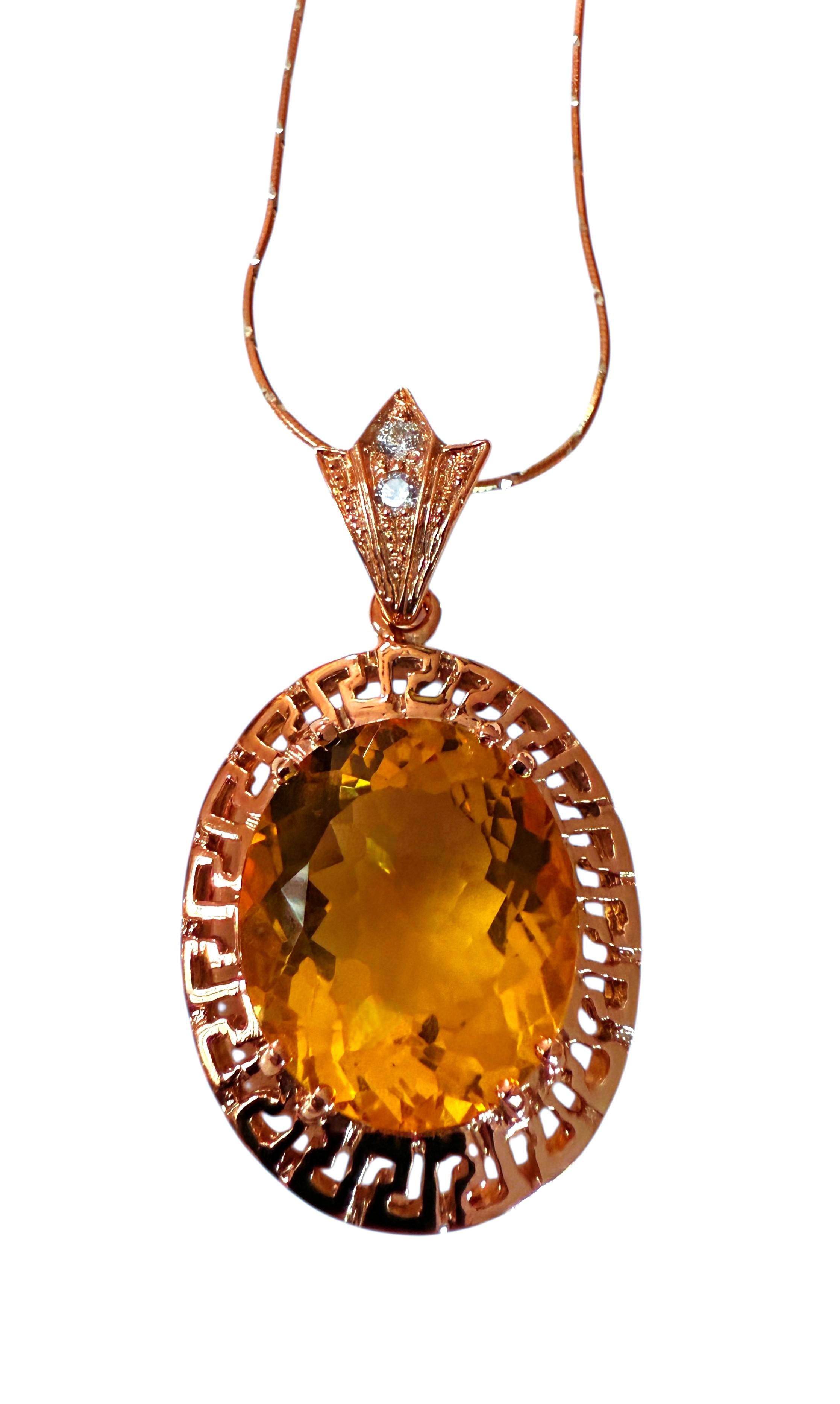 Nuevo 14,80 quilates citrino y zafiro corte diamante collar de oro rosa PL Sterling en venta 1