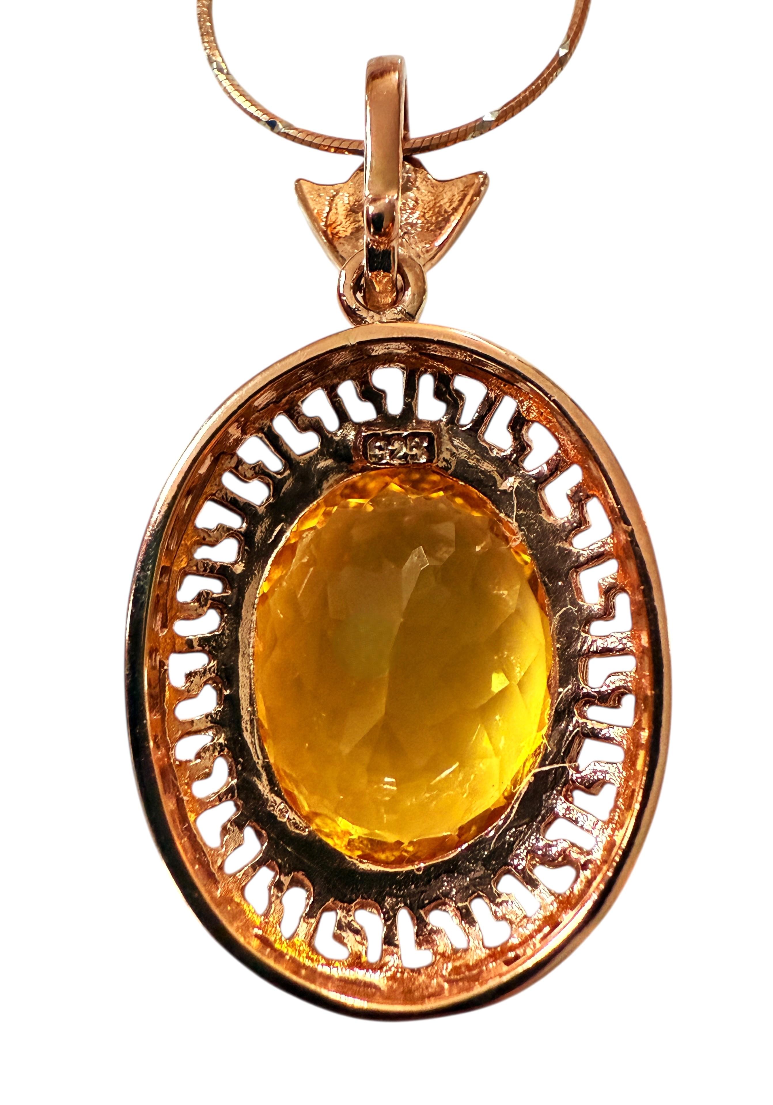 Nuevo 14,80 quilates citrino y zafiro corte diamante collar de oro rosa PL Sterling en venta 3