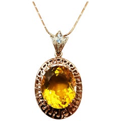 New 14.80 Carat Citrine & Diamond Cut Sapphire Rose Gold PL Sterling Necklace