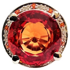 New 14.90 Carat Padparadscha & Diamond Cut Sapphire 925 Sterling Ring
