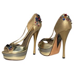 Neu $1495 Versace Leder Gold verzierte Plateau Schuhe Pumps aus Leder It 36 - US 6