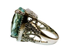 New 14.96 Carat Checkerboard Aquamarine & Diamond Cut Sapphire Ring