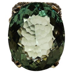 New 14.96 Carat Checkerboard Aquamarine & Diamond Cut Sapphire Ring