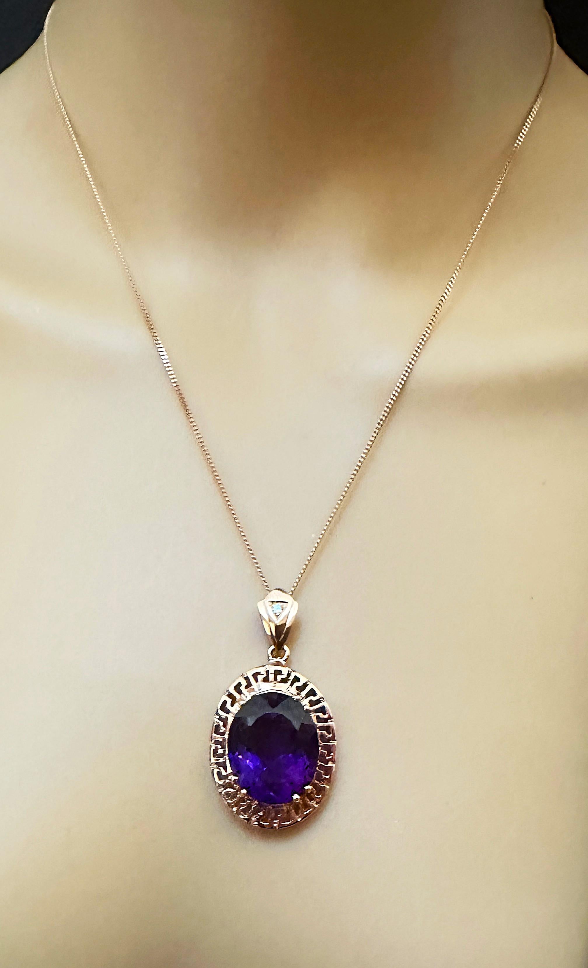 Neu 14,Karat Amethyst & Diamantschliff Saphir Rose Gold PL Anhänger Halskette 18