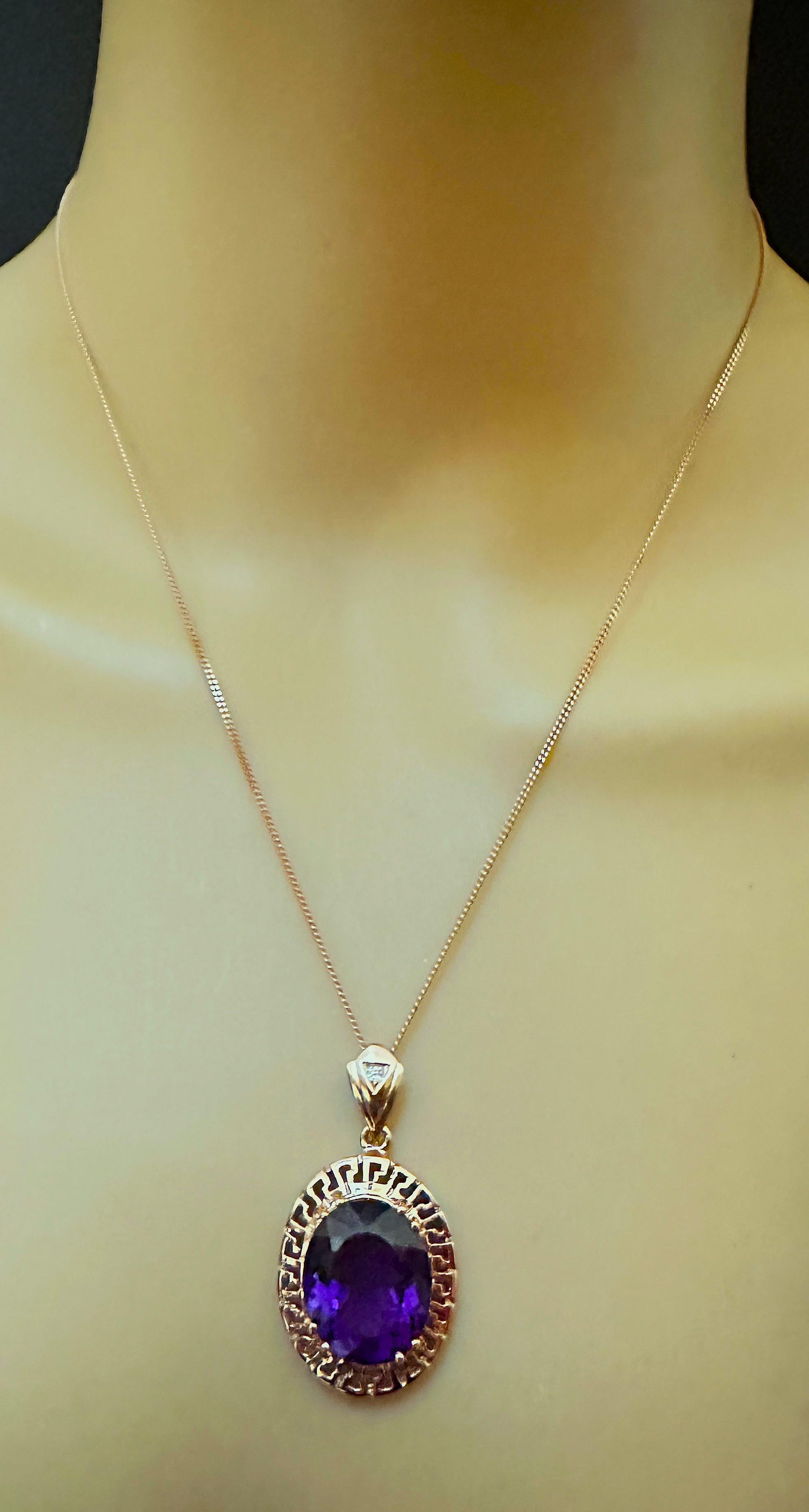 Neu 14,Karat Amethyst & Diamantschliff Saphir Rose Gold PL Anhänger Halskette 18