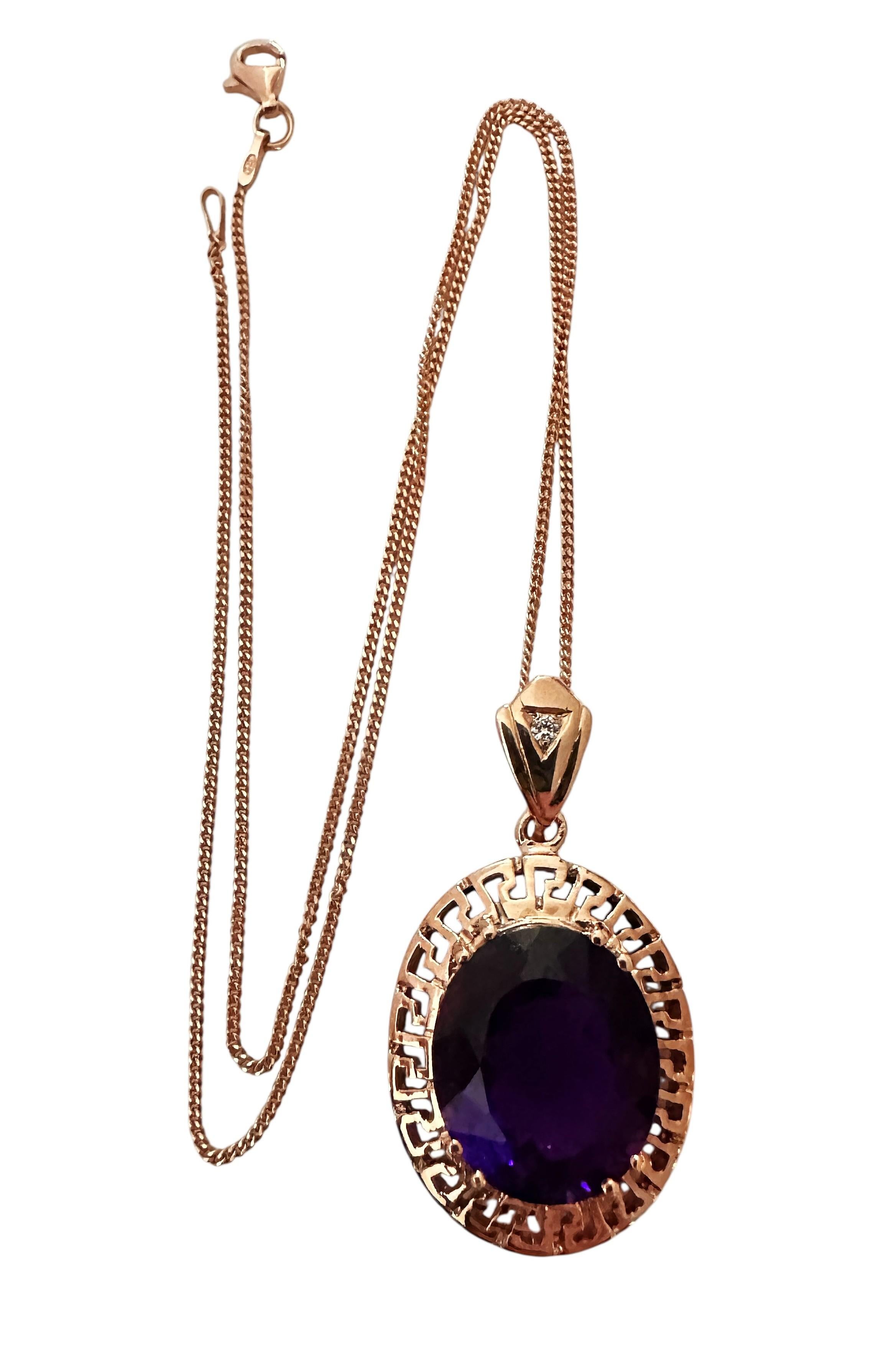 Neu 14,Karat Amethyst & Diamantschliff Saphir Rose Gold PL Anhänger Halskette 18