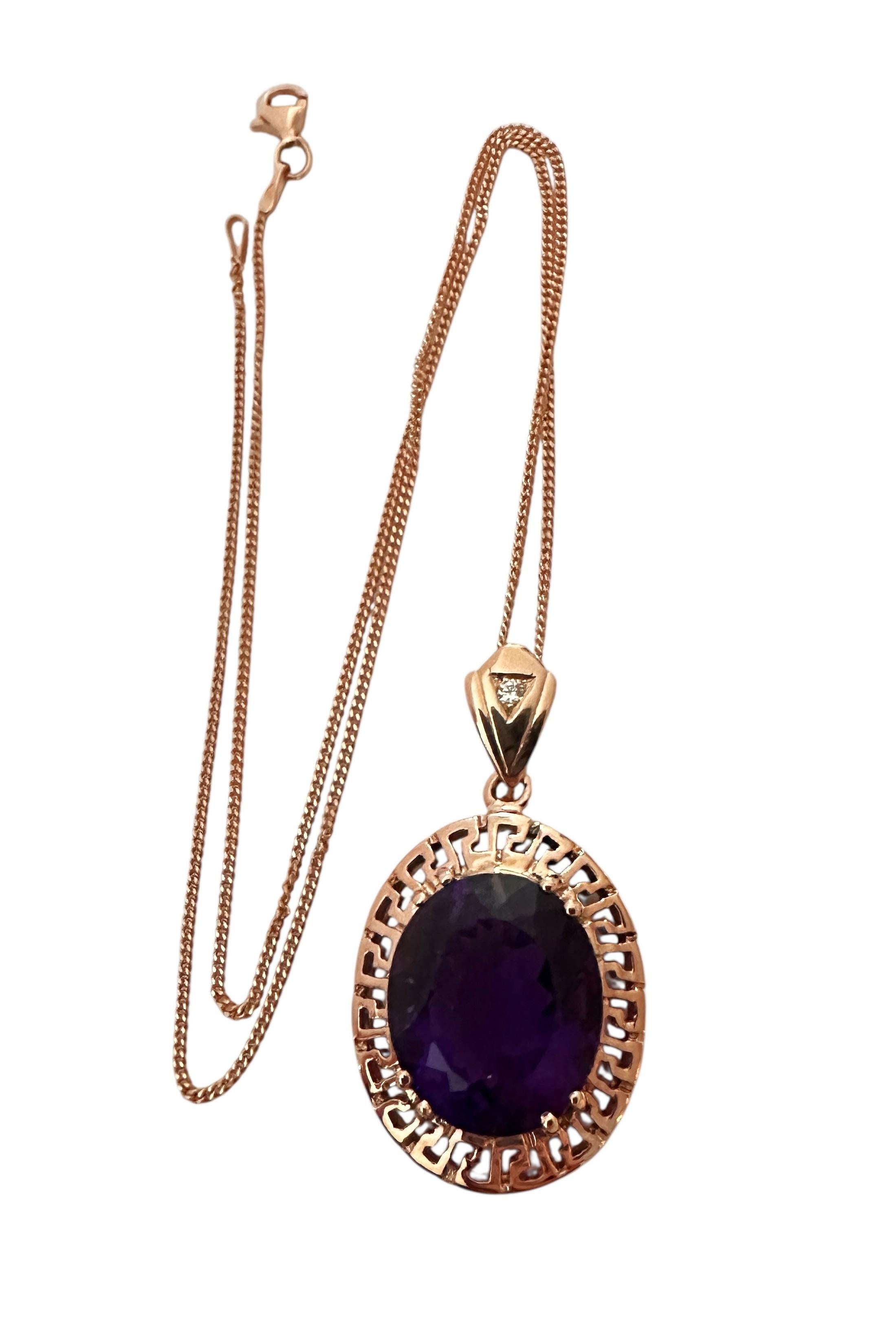 Neu 14,Karat Amethyst & Diamantschliff Saphir Rose Gold PL Anhänger Halskette 18