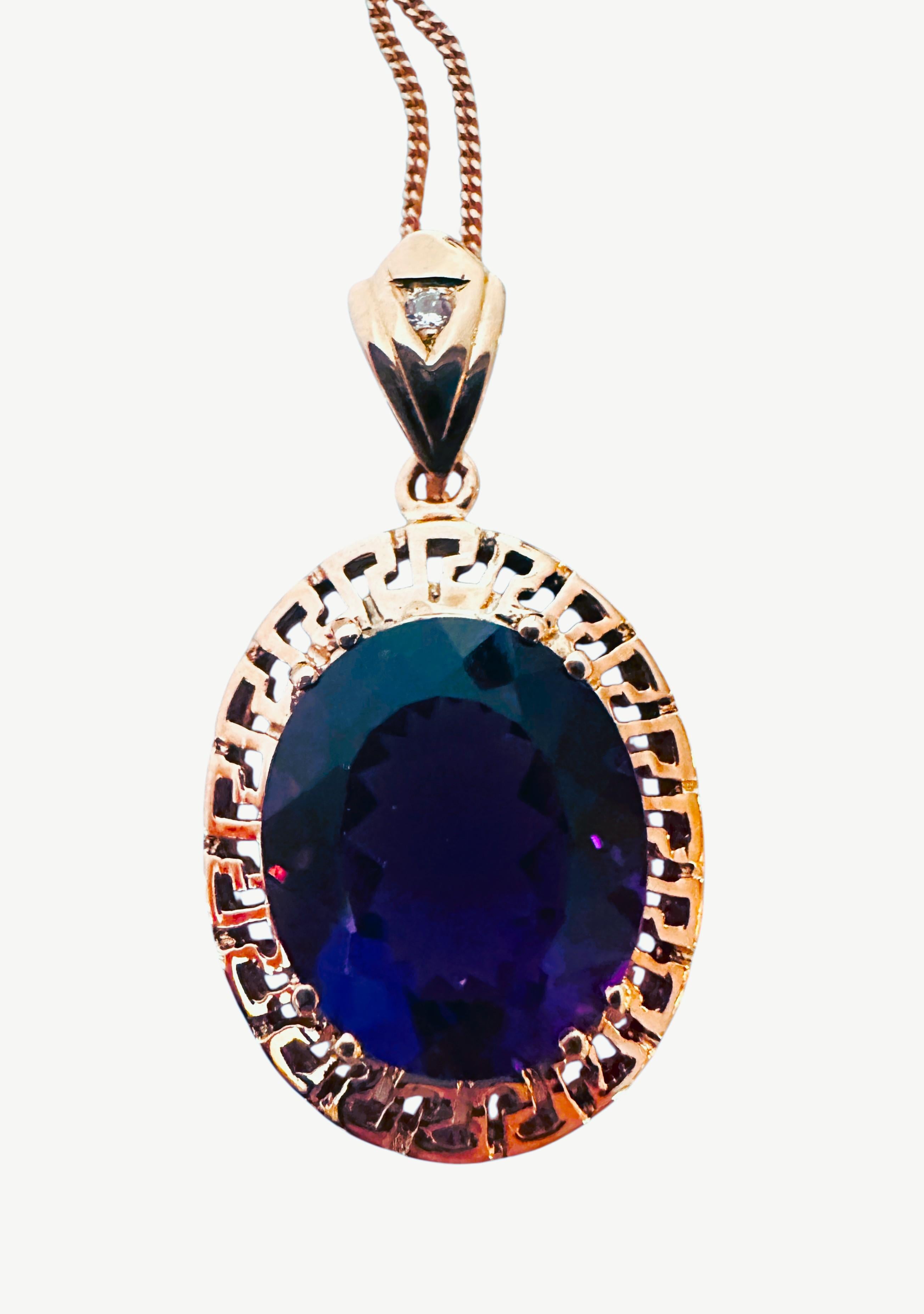 Neu 14,Karat Amethyst & Diamantschliff Saphir Rose Gold PL Anhänger Halskette 18