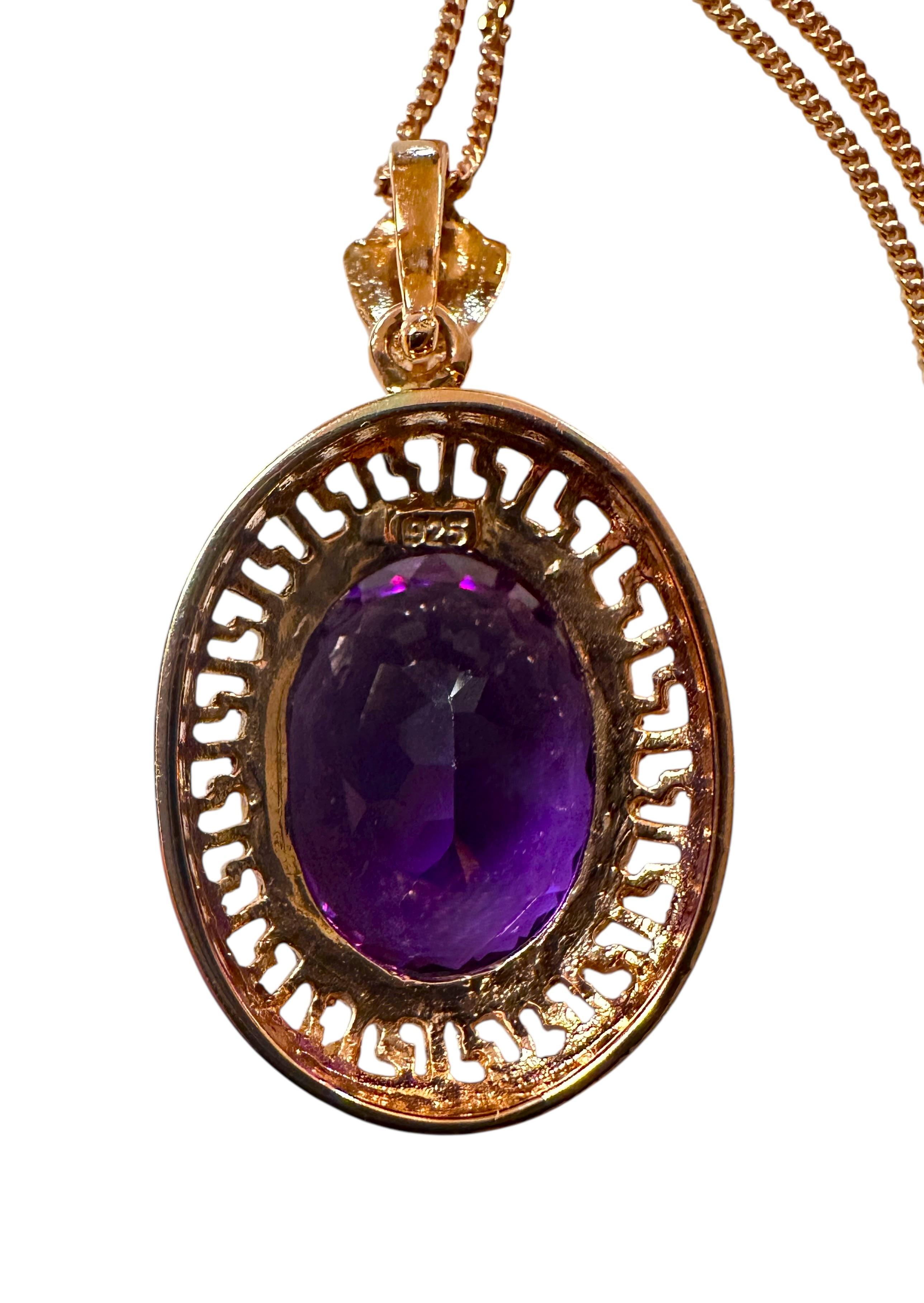 Neu 14,Karat Amethyst & Diamantschliff Saphir Rose Gold PL Anhänger Halskette 18