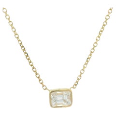 NEW 14k Gold 0.36ctw Bezel Emerald Cut Diamond Solitaire Pendant Necklace