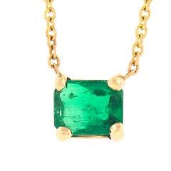 NEW 14K Gold 0.37ctw Emerald Cut Emerald Solitaire Pendant Cable Chain Necklace
