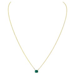 NEW 14K Gold 0.37ctw Emerald Cut Emerald Solitaire Pendant Cable Chain Necklace