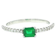 New 14k Gold 0.43ctw Rectangular Emerald w/ Diamond Sides East West Band Ring