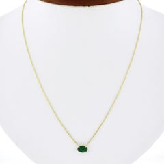 NEW 14K Gold 0.66ctw Oval Cut Sideways Emerald Petite Solitaire Pendant Necklace