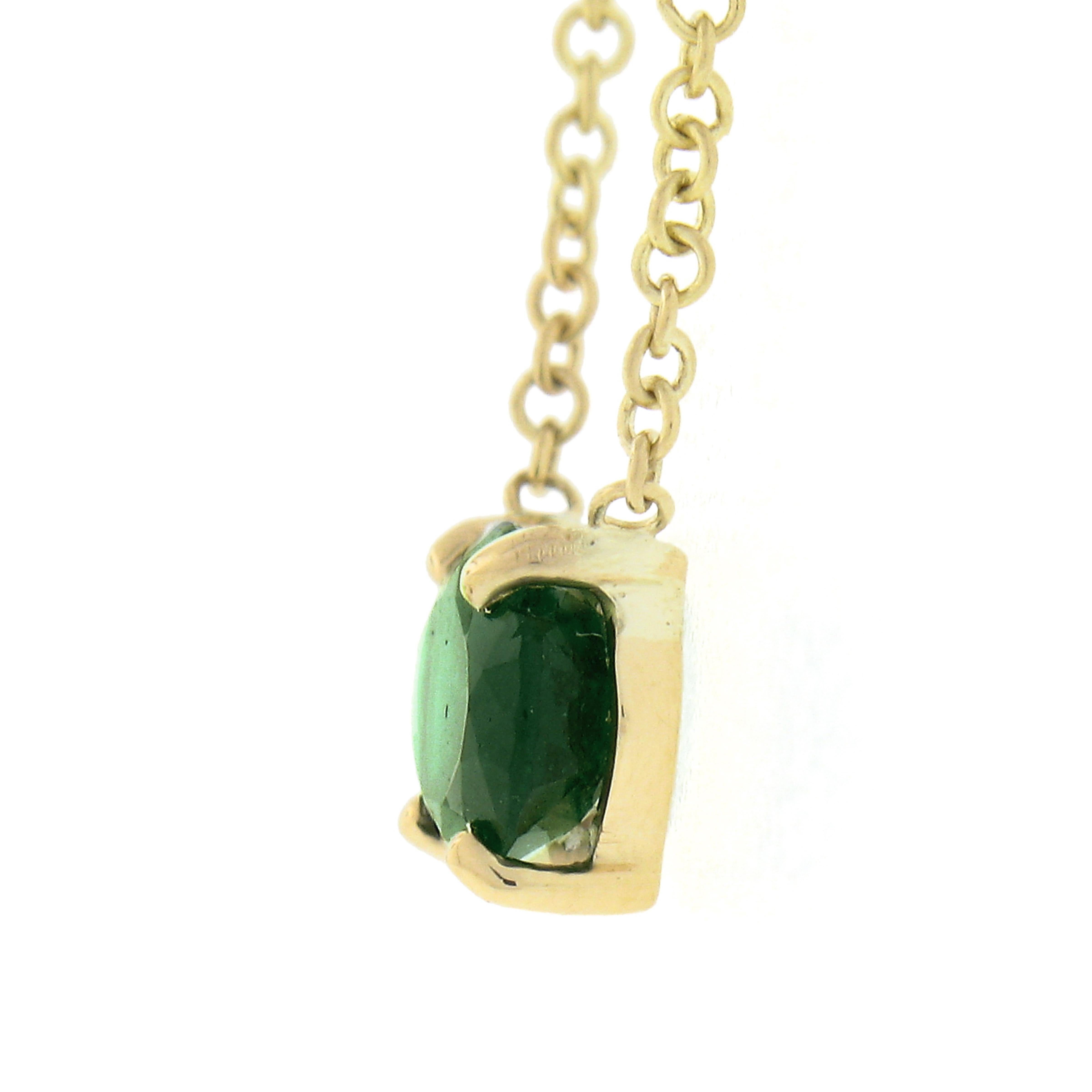 Women's NEW 14K Gold 0.66ctw Oval Cut Sideways Emerald Petite Solitaire Pendant Necklace For Sale