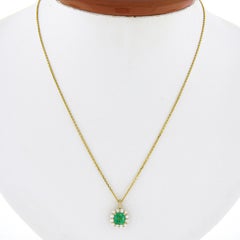 New 14k Gold 1.01ct Gia Colombian Emerald Diamond Halo Cushion Pendant Necklace