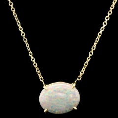 New 14k Gold 1.13ct Gray Opal Solitaire East West Pendant Adjustable Necklace