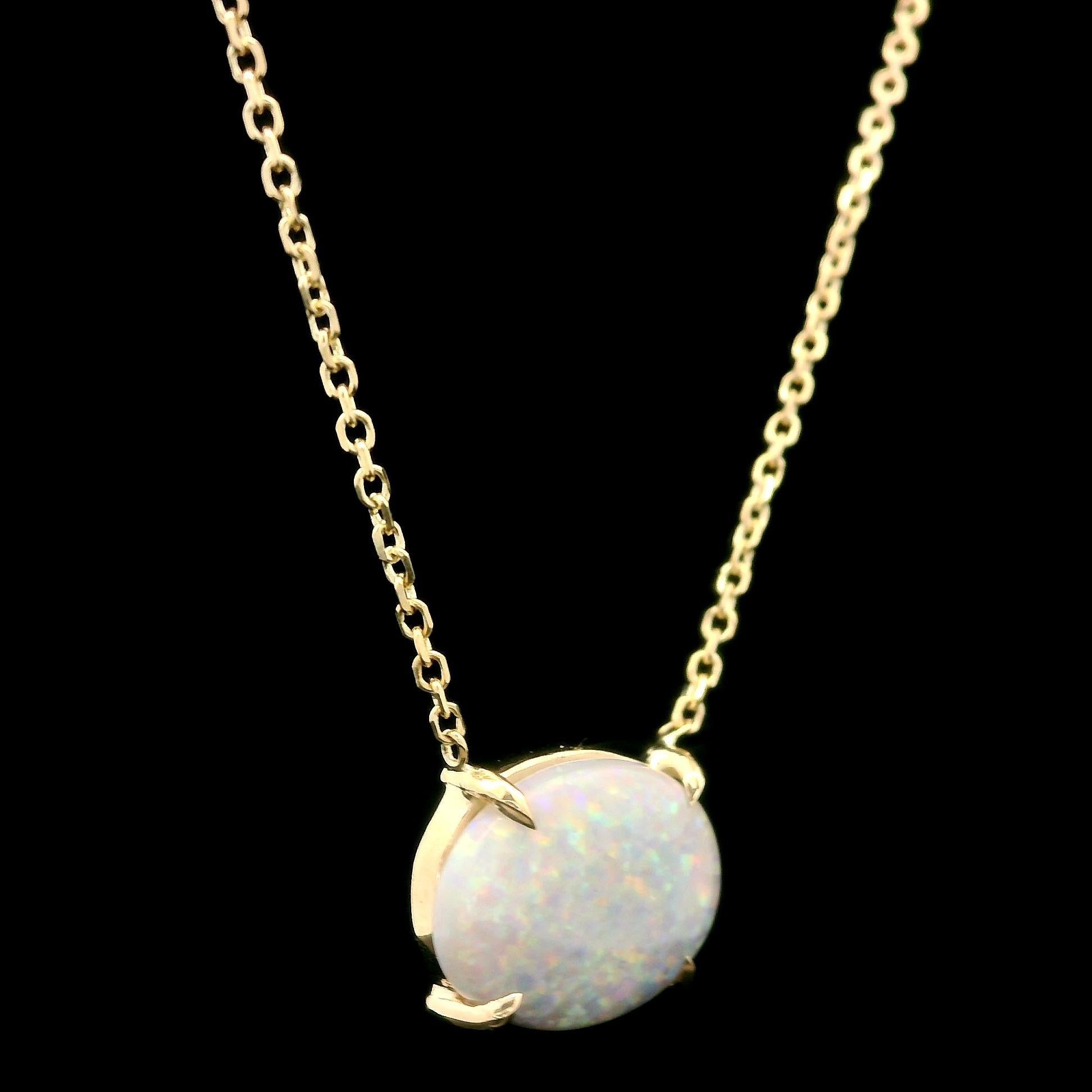 Cabochon New 14k Gold 1.13ct Gray Opal Solitaire East West Pendant Adjustable Necklace For Sale