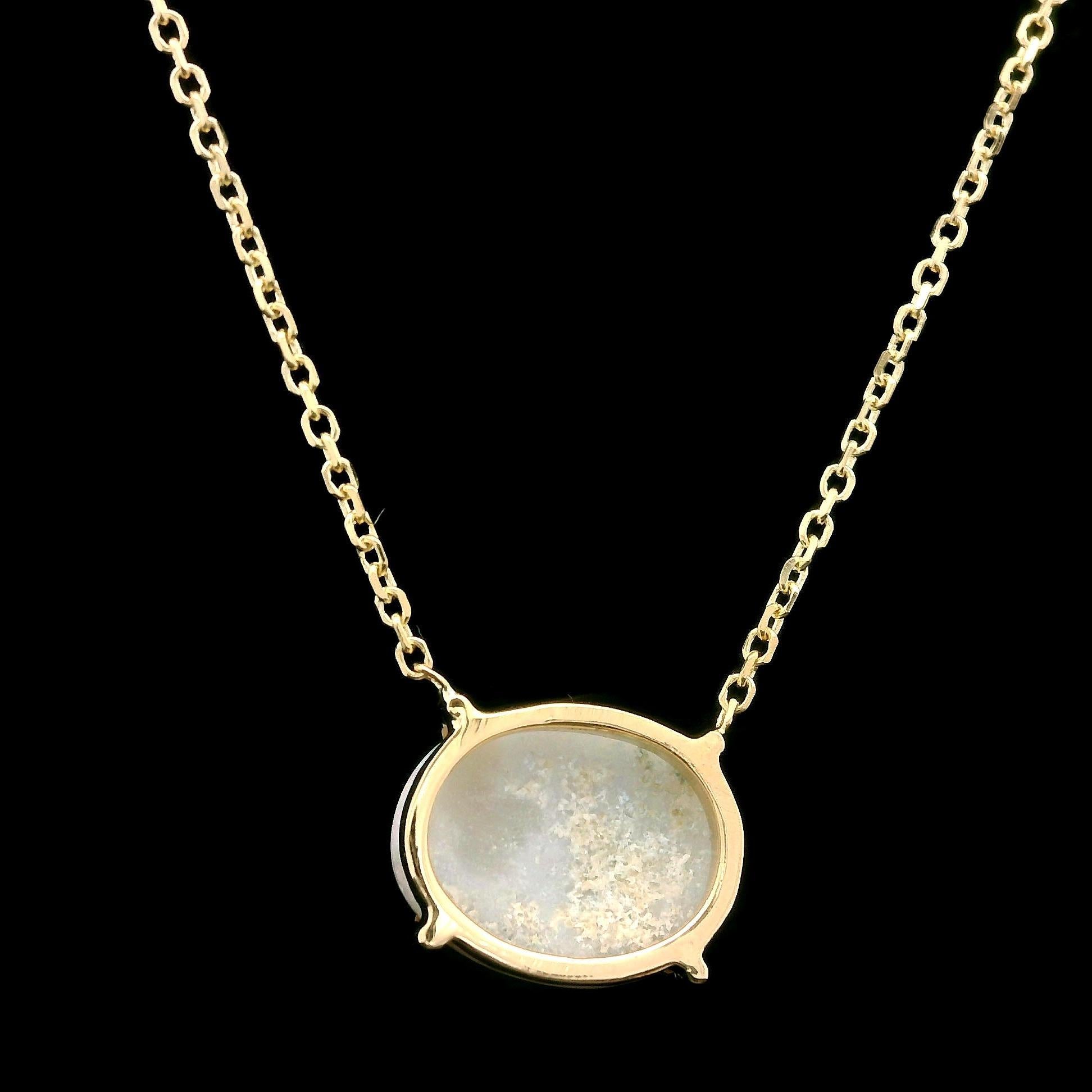 Women's New 14k Gold 1.13ct Gray Opal Solitaire East West Pendant Adjustable Necklace For Sale