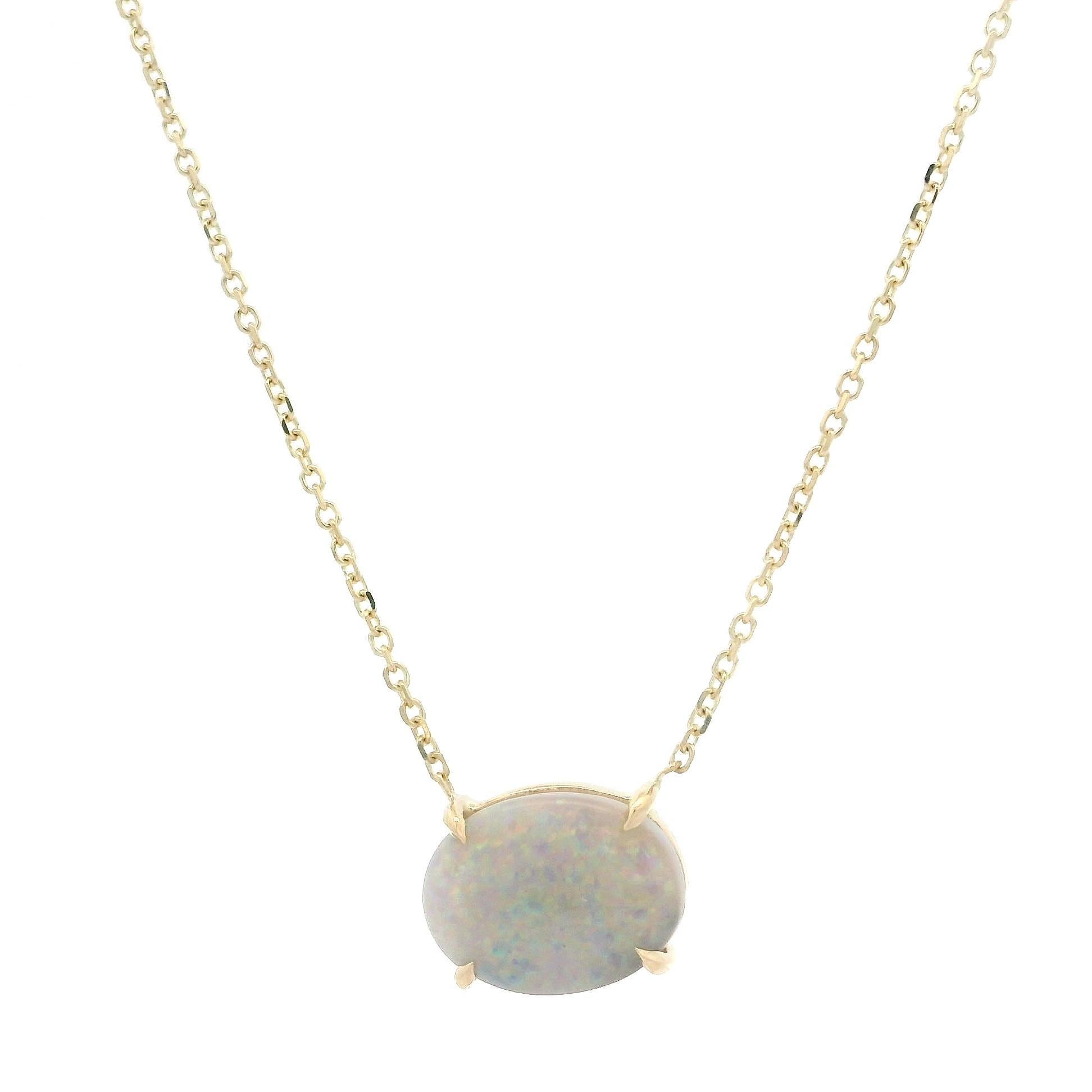 New 14k Gold 1.13ct Gray Opal Solitaire East West Pendant Adjustable Necklace For Sale 2