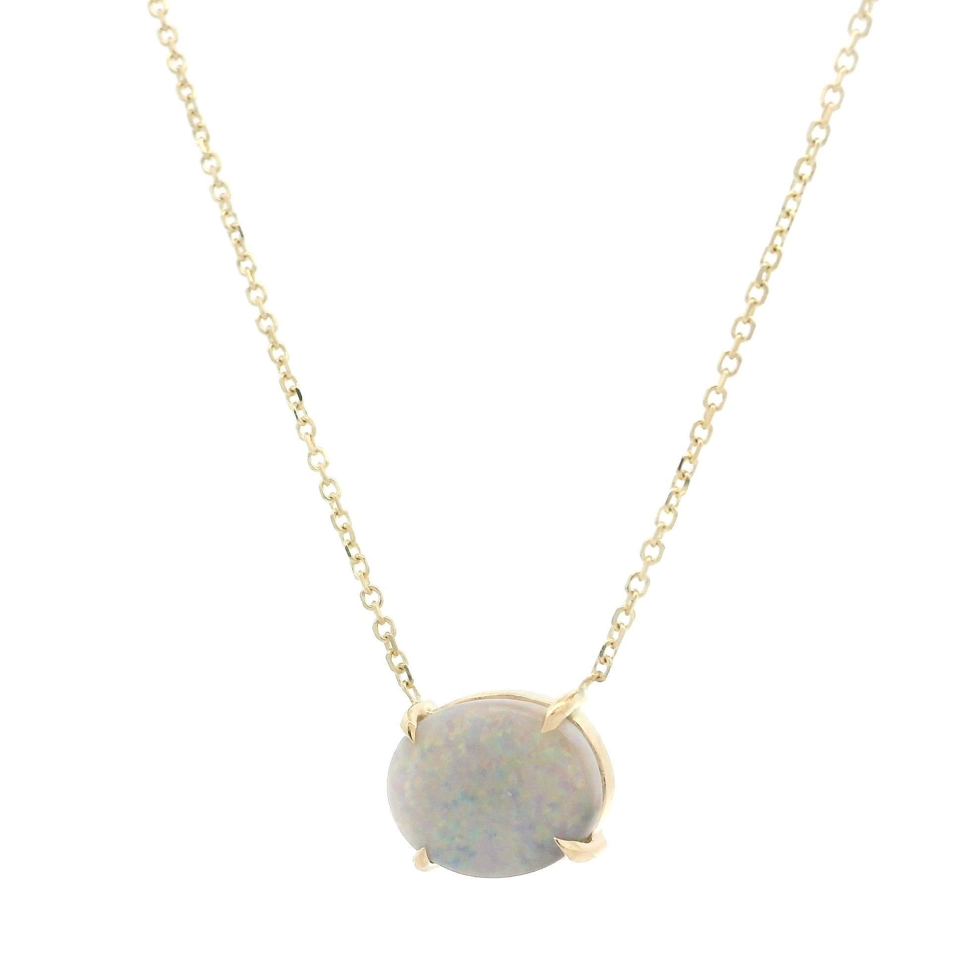 New 14k Gold 1.13ct Gray Opal Solitaire East West Pendant Adjustable Necklace For Sale 4