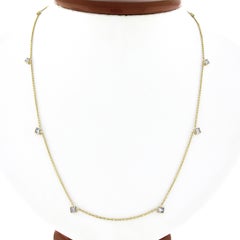 New 14k Gold 1.14ctw Bezel Station Princess Diamond by the Yard Chain Necklace