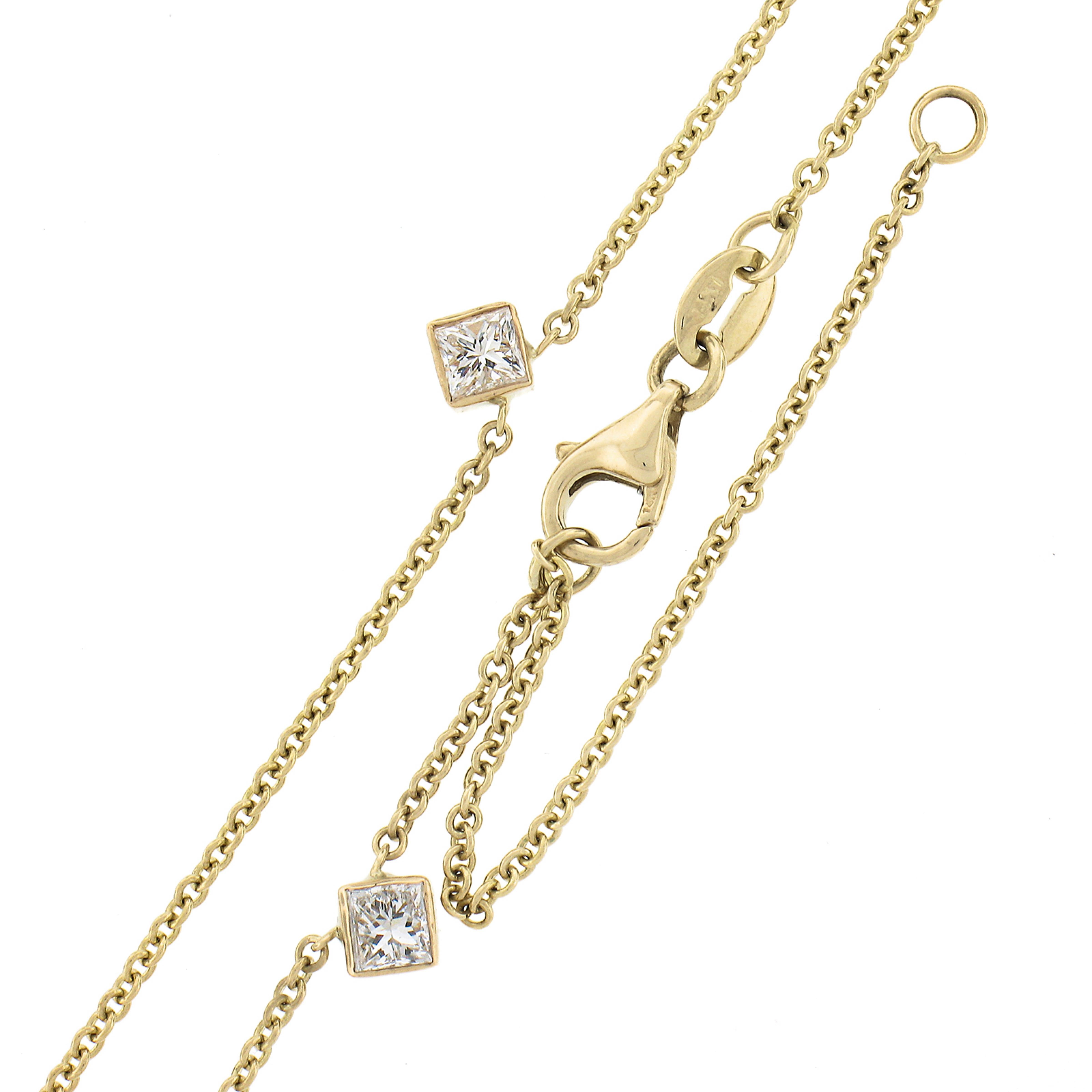 14K Gold 1,14ctw Lünette Station Prinzessin Diamant by the Yard Kette Halskette im Zustand „Neu“ im Angebot in Montclair, NJ