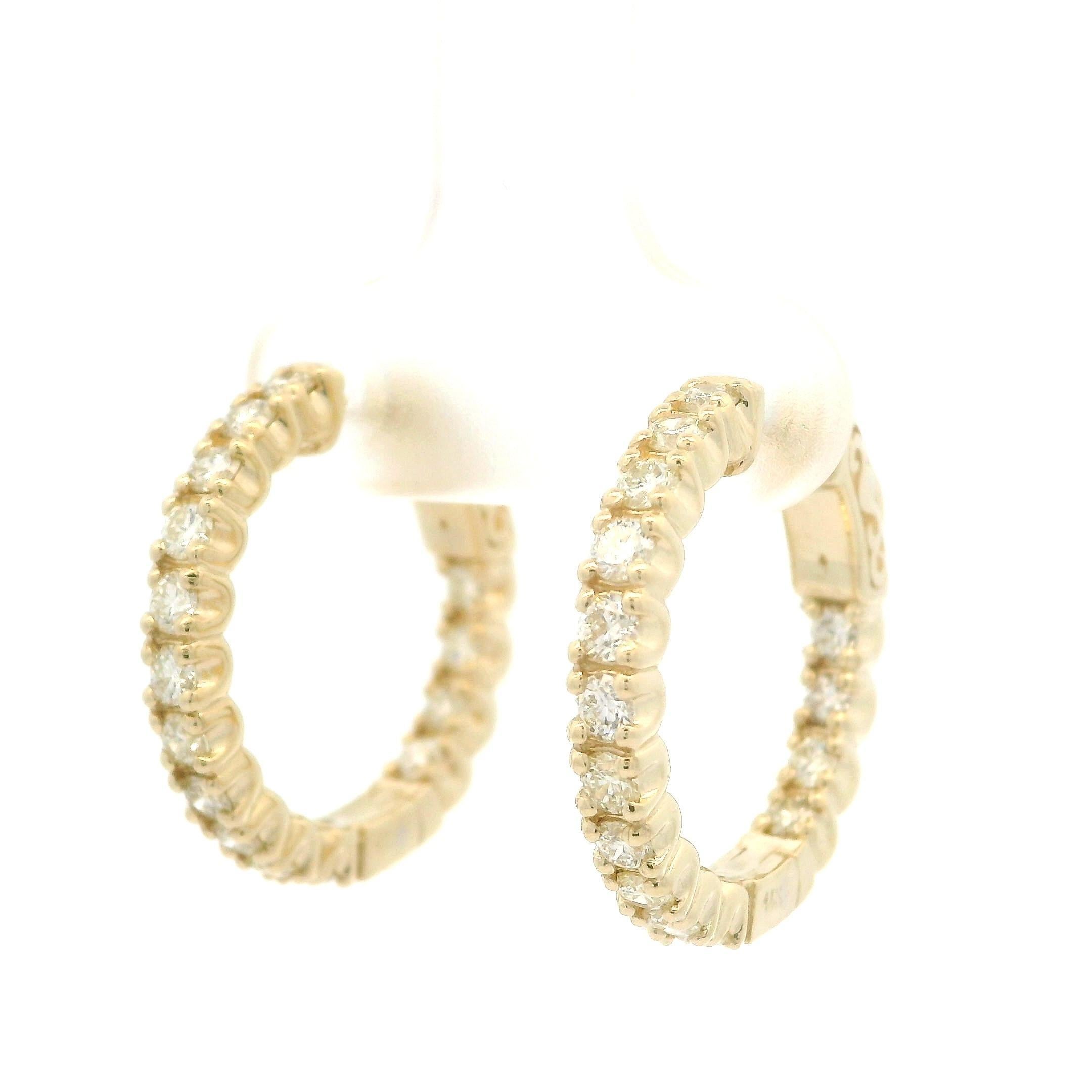 –Stone(s)–
(30) Natural Genuine Diamonds - Round Brilliant Cut - WELL CUT SUPER BRILLIANT - Prong Set - I/J Color - VS1/VS2 Clarity - 1.17ctw (exact)

Material: Solid 14K Yellow Gold
Weight: 6.5 Grams
Backing: Push Snap closure (Pierced ears