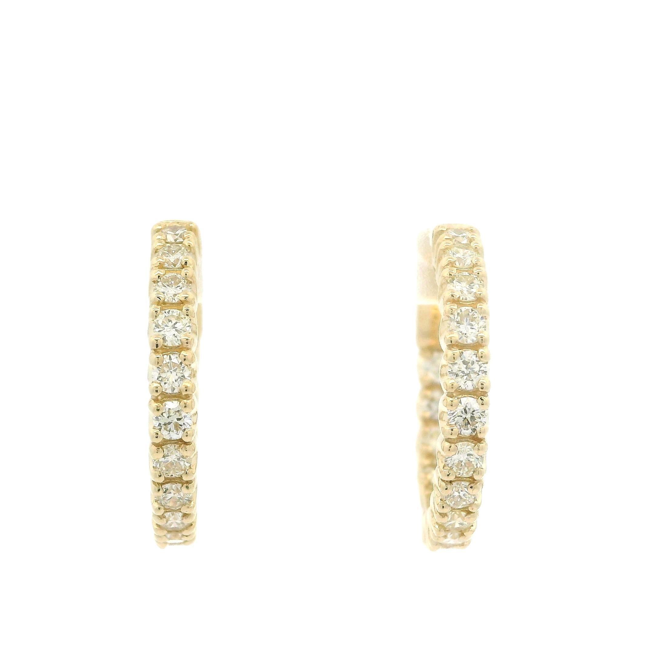 New 14k Gold 1.17ctw Diamond In Out Fancy Medium Hoop Earrings w/ Push Clasp For Sale 4