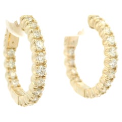 New 14k Gold 1.17ctw Diamond In Out Fancy Medium Hoop Earrings w/ Push Clasp