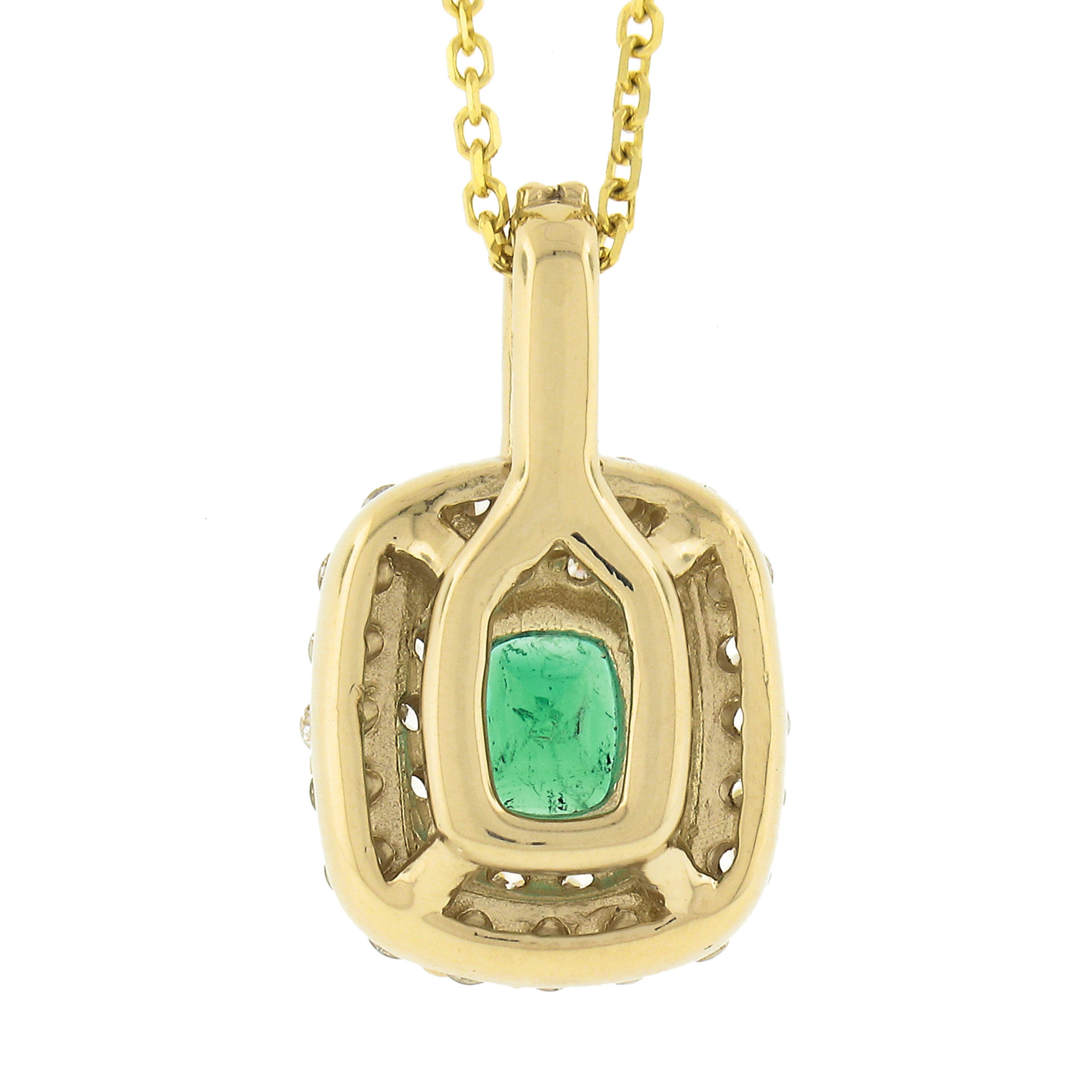 New 14k Gold 1.36ctw Gia Colombian Emerald & Dual Diamond Halo Pendant Necklace For Sale 1