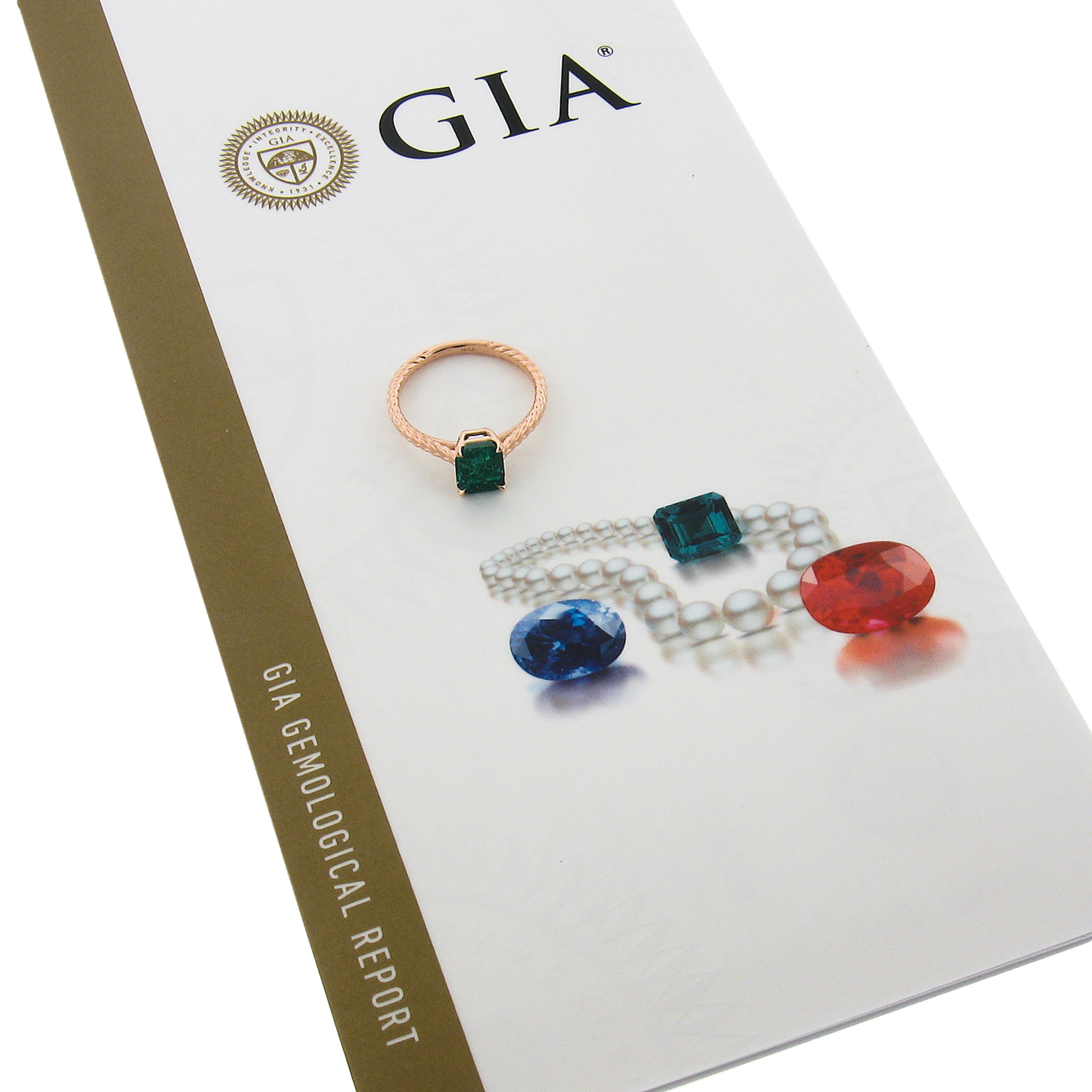 Neuer 14k Gold 1,43 Karat GIA achteckiger Zackengrüner Smaragd Solitär Verlobungsring im Angebot 5