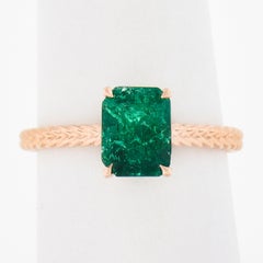 New 14k Gold 1.43ctw GIA Octagonal Prong Green Emerald Solitaire Engagement Ring