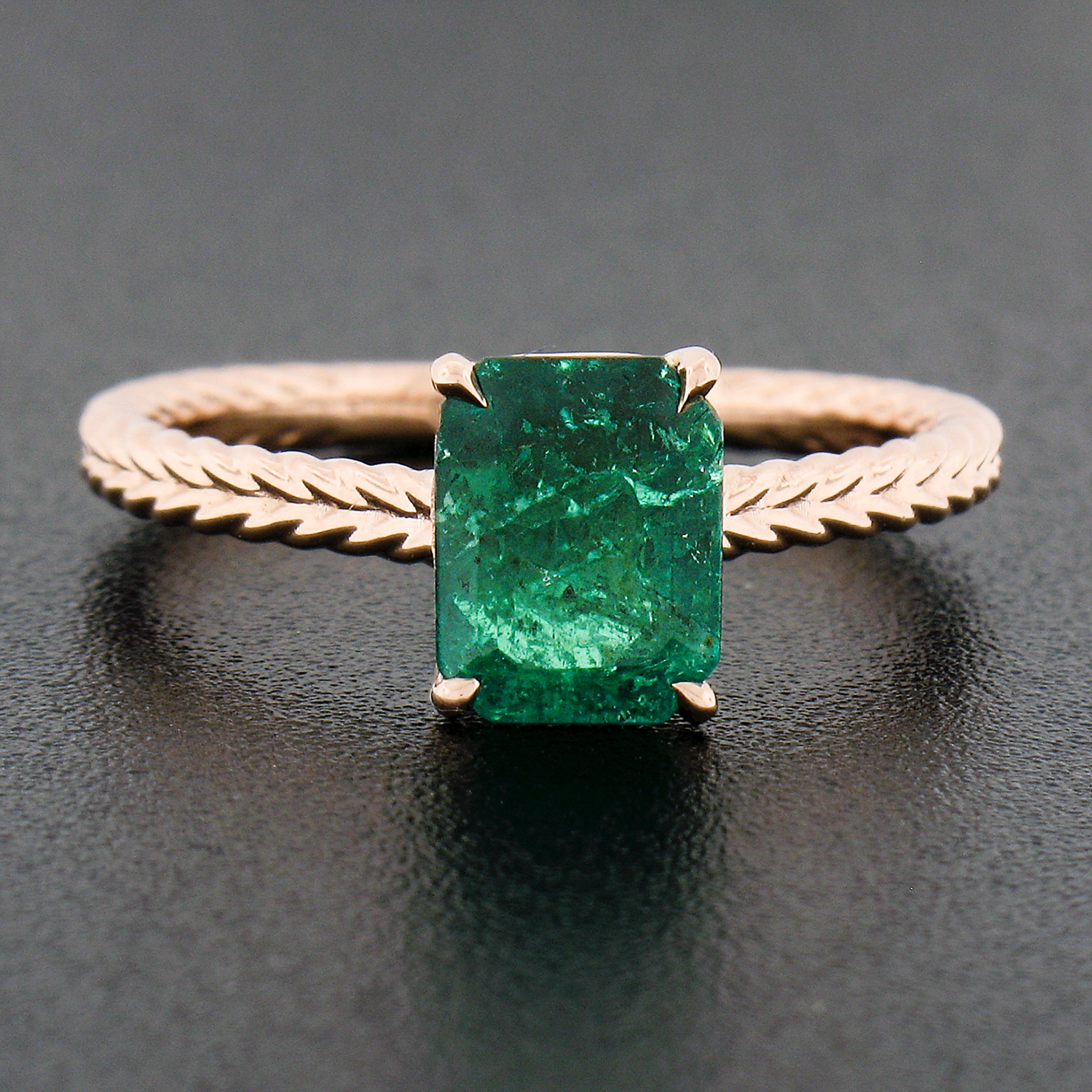 Neuer 14k Gold 1,43 Karat GIA achteckiger Zackengrüner Smaragd Solitär Verlobungsring (Achteckschliff) im Angebot