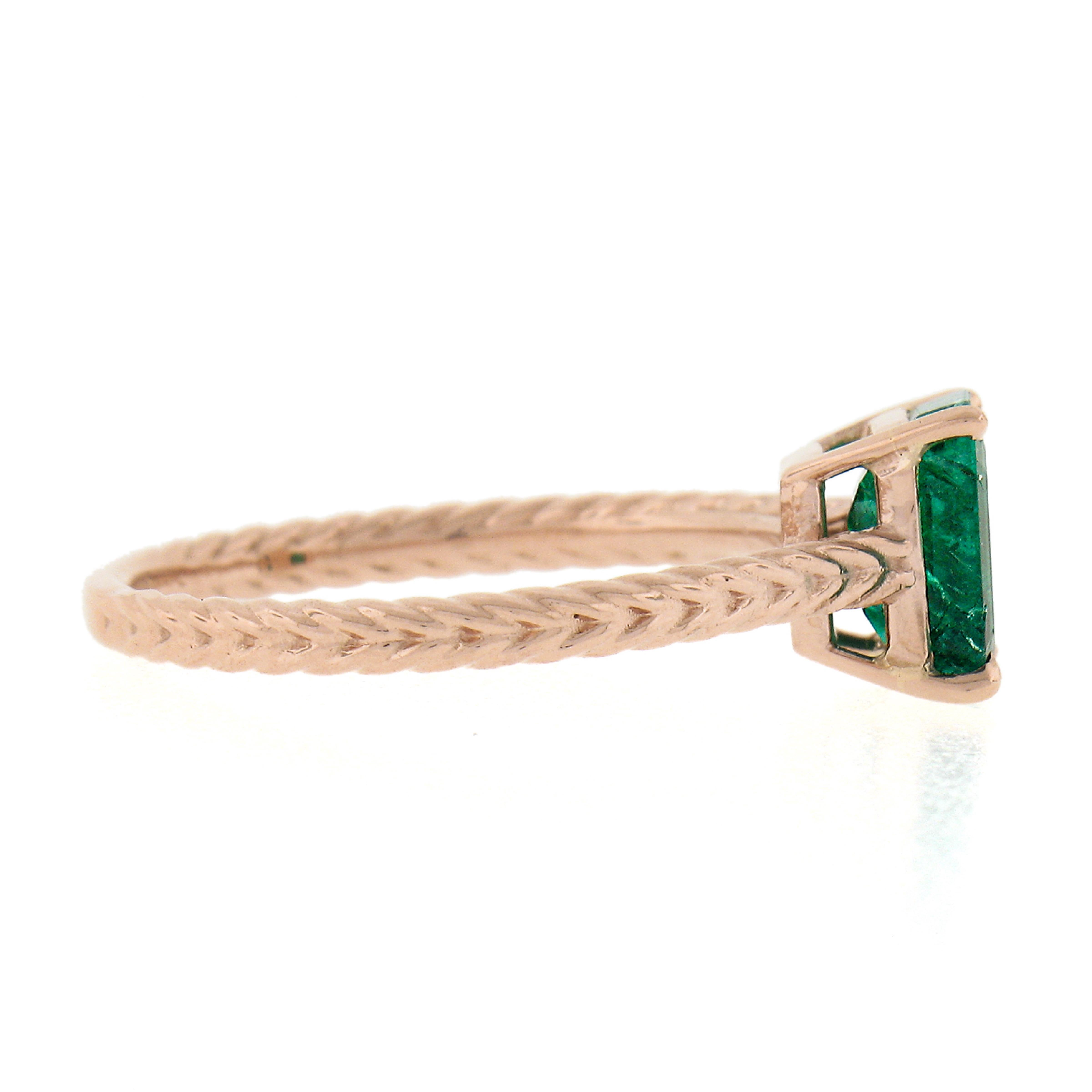 Neuer 14k Gold 1,43 Karat GIA achteckiger Zackengrüner Smaragd Solitär Verlobungsring Damen im Angebot