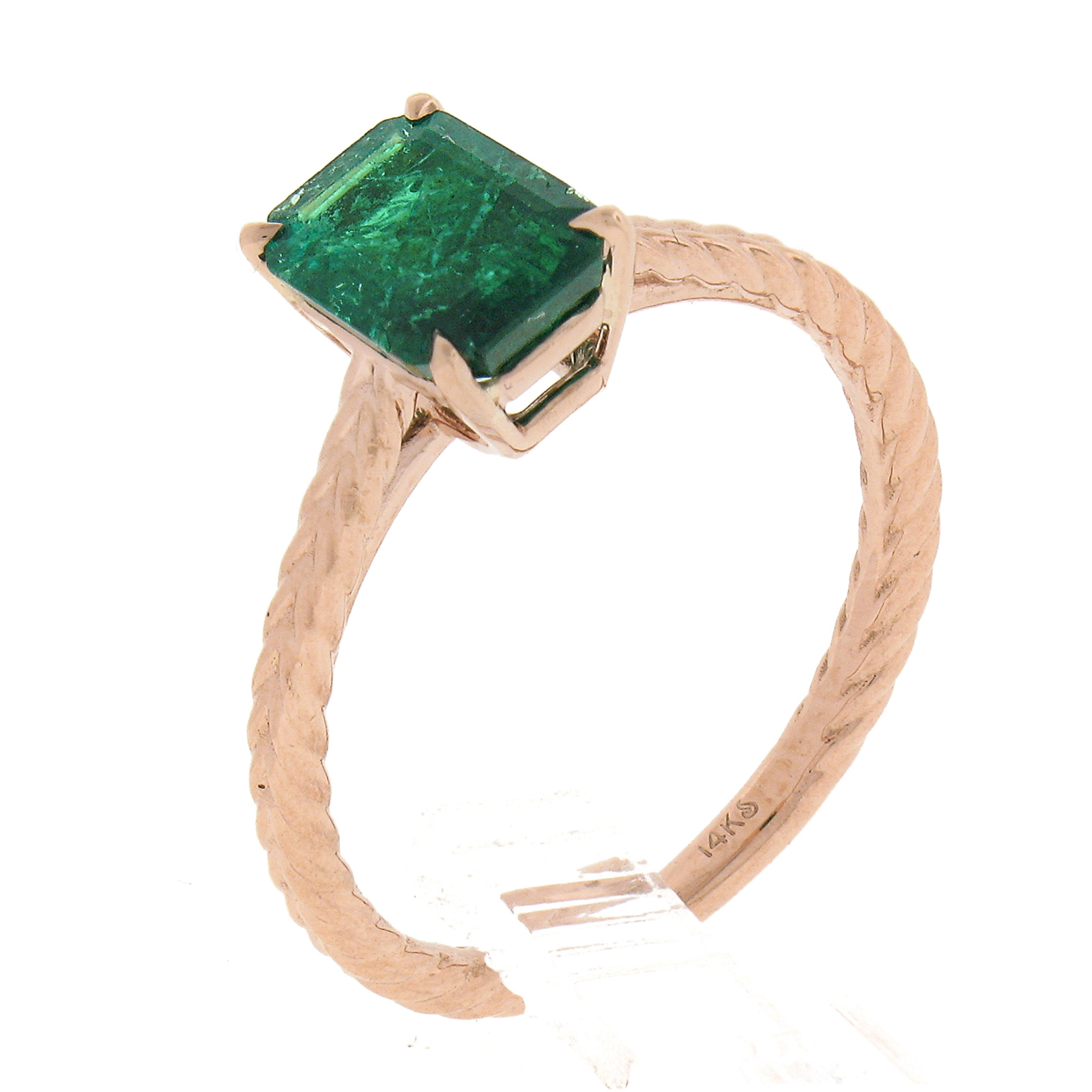 Neuer 14k Gold 1,43 Karat GIA achteckiger Zackengrüner Smaragd Solitär Verlobungsring im Angebot 4