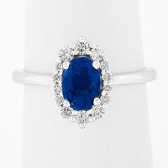 NEW 14K Gold 1.58ct GIA NO HEAT Oval Prong Sapphire Diamond Halo Engagement Ring